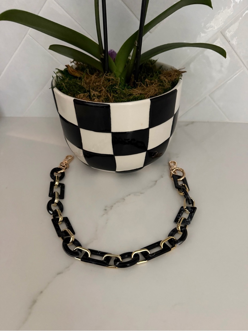 NWT Black and Gold Tortoise Shell Bag Chain Strap.